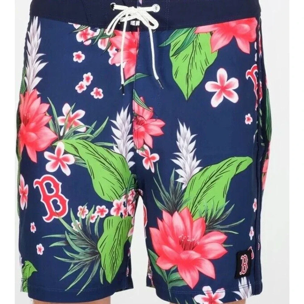 Hurley Swim Trunks MLB BOSTON‎ RED SOXS Mens Sz M 33W BLUE Tropical Board Shorts
